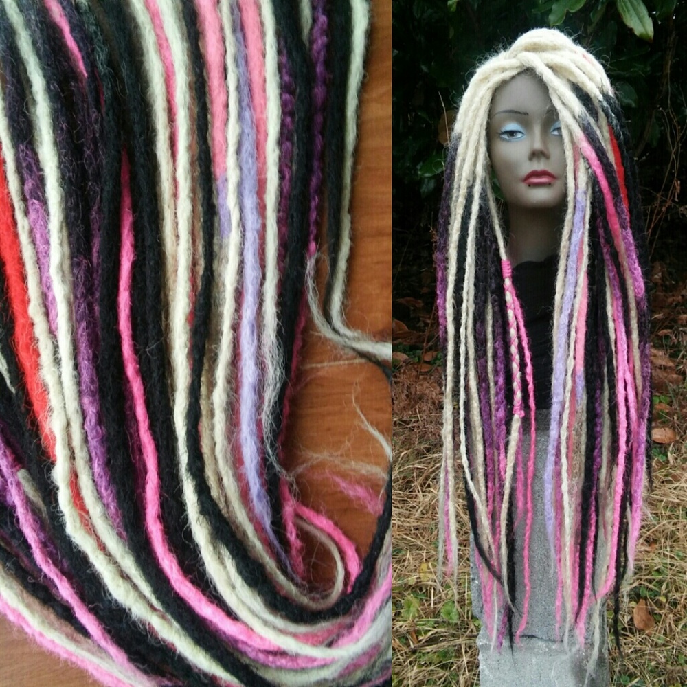 Long blonde ombre black pink loc extensions